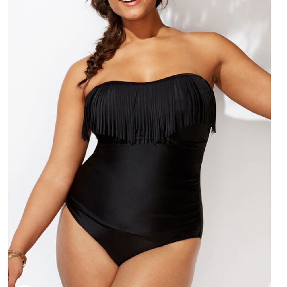 Swimsuits For All Fringe Bandeau One Piece Swimsuit-Size 12 NWT - Picture 3 of 9